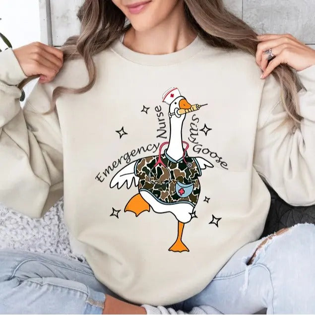 ER Nurse Silly Goose Shirt, ER Nurse Sweatshirt, Emergency Nurse Sweater, Camo Shirt, Camo Silly Goose Shirt, Unisex...