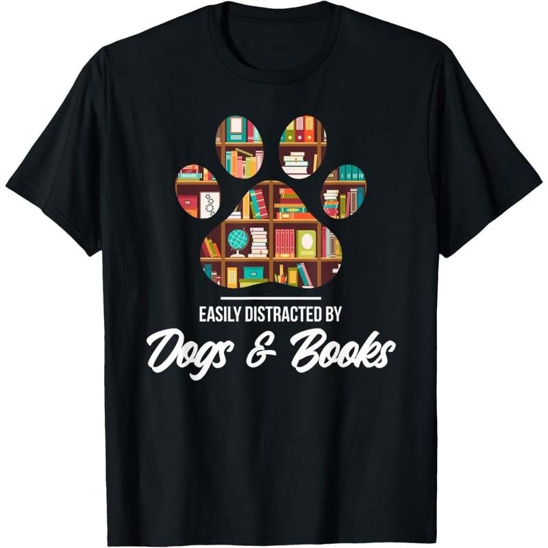 Easily Distracted By Dogs And Books - Animal Lover T-Shirt made in usa Hoodie, Sweatshirt | TeeBloomCo.com