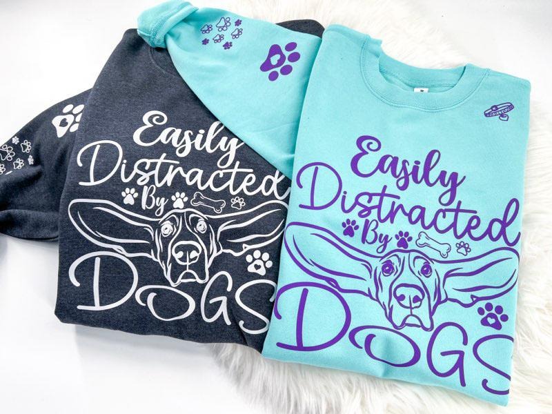 Easily Distracted By Dogs Sweatshirt Womenswear Comfy Oversized Mint or Charcoal T-Shirts, Hoodie | TeeBloomCo.com