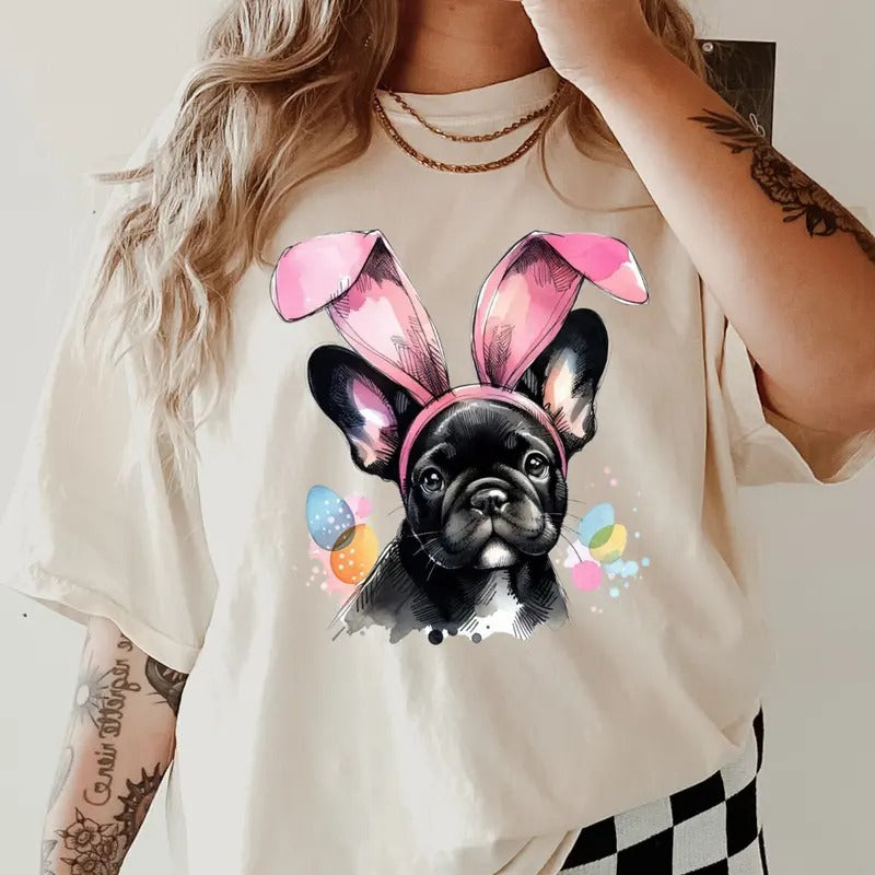 Easter Black French Bulldog Shirt ~ Unisex Apparel Relaxed Fit Printed In The USA Clothing Womenswear Casual Comfort...