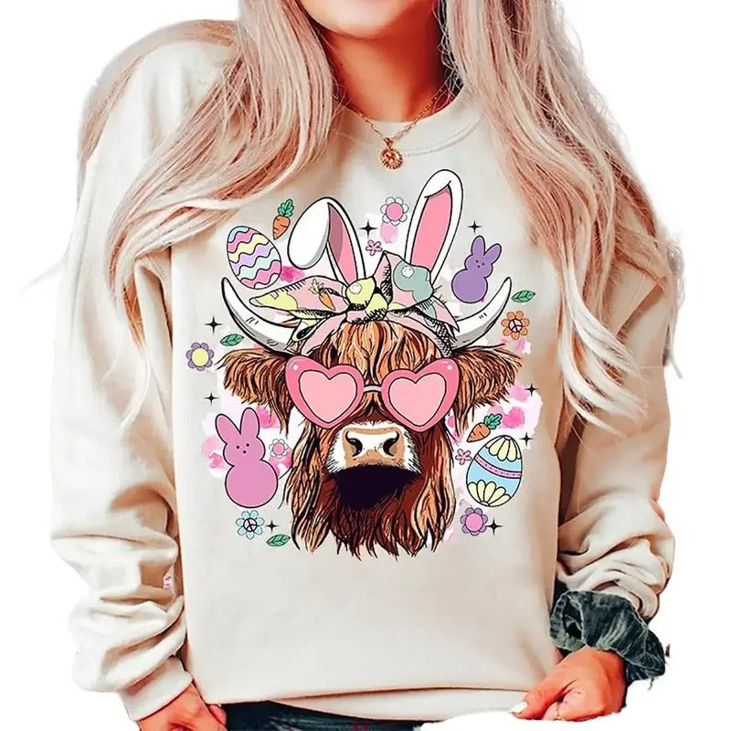 Easter Day Highland Cow Sweatshirt, Hoodie, T-shirt, Easter Shirt, Cute Easter Gifts, Peeps Shirt | TeeBloomCo.com