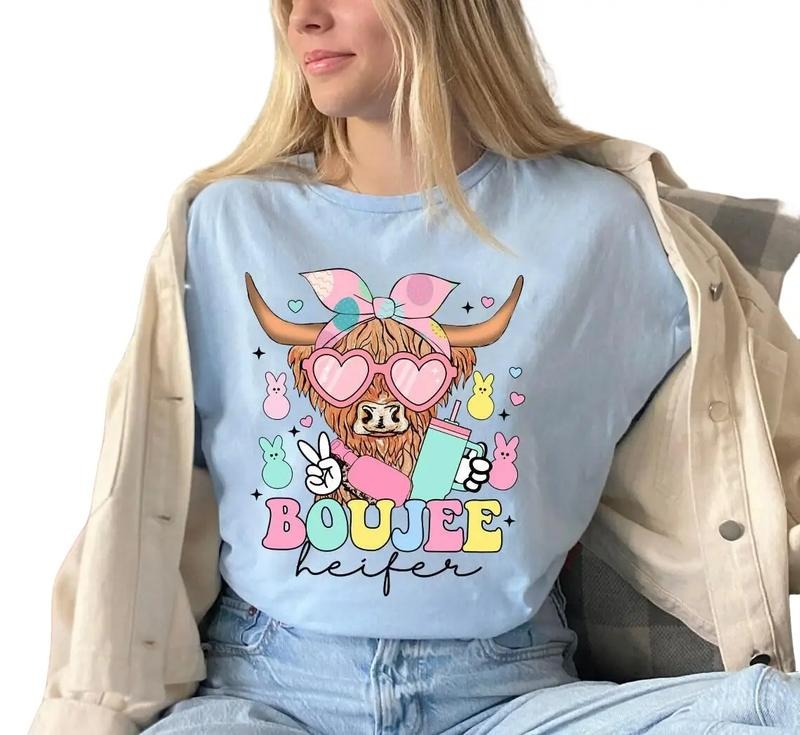 Easter Highland Cow Boujee Heifer, Glitter Sparkle Easter Sweatshirt, Easter Heifer,  Western Esater, Gifts For Women...