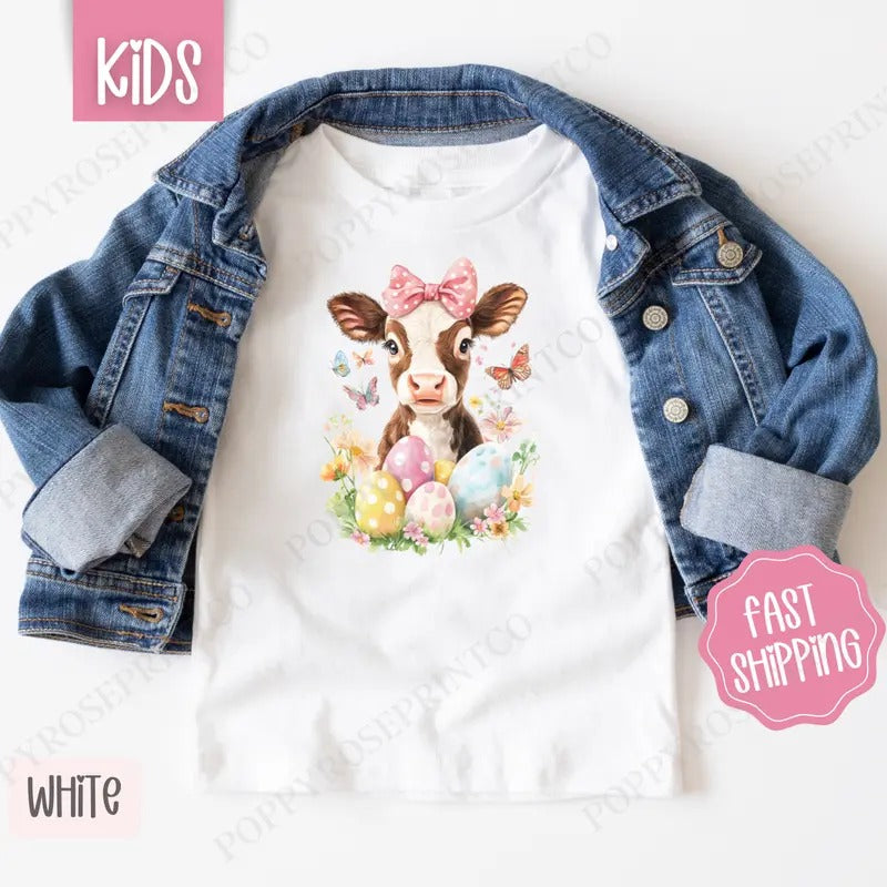 Easter Highland Cow Kids Shirt - Easter Children's Tshirt - Cute Youth Tee Gildan Hoodie, Sweatshirt | TeeBloomCo.com