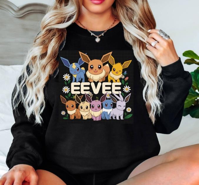 Eevee Evolution Funny Hoodie Shirt Kawaii Shirt - Unisex Casual Crew Neck Long Sleeve Sweatshirt | TeeBloomCo.com