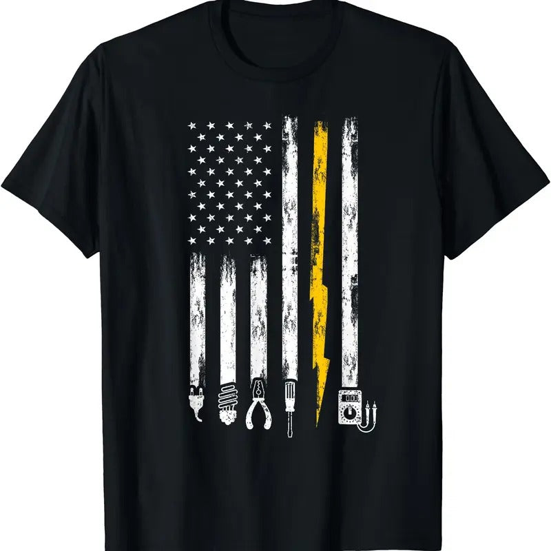 Electrician US Flag Tools for Electricians T-Shirt | Heavy Cotton, Size S-3XL, FAST SHIPPING Clothing Menswear Hoodie,...