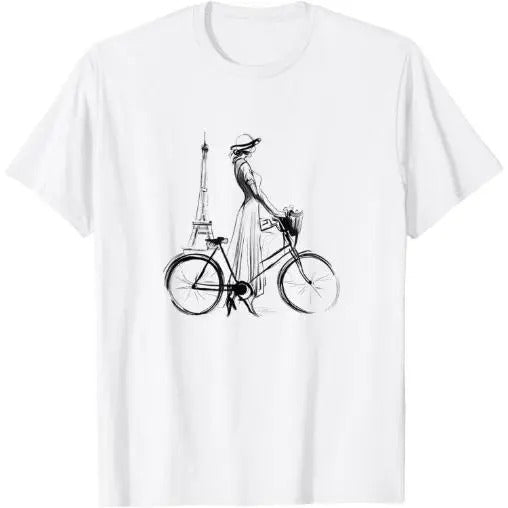 Elegant Paris Vibes: Chic Woman and Eiffel Tower T-Shirt Made in USA Hoodie, Sweatshirt | TeeBloomCo.com