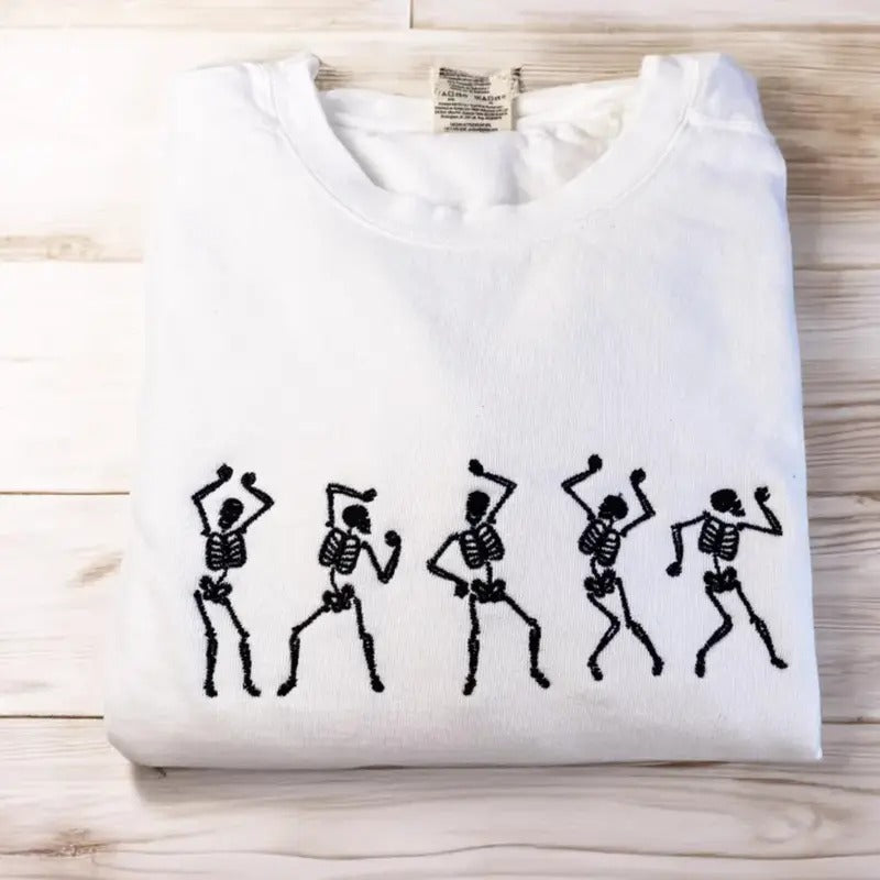 Embroidered Dancing Skeletons Sweatshirt - Spooky Season Sweatshirts - Halloween gift T-Shirts, Hoodie | TeeBloomCo.com