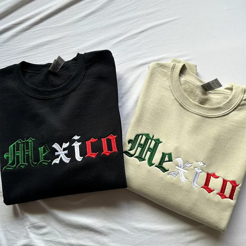 Embroidered Mexico Sweatshirt, Mexican Crewneck, Cinco De Mayo T-Shirts, Hoodie | TeeBloomCo.com