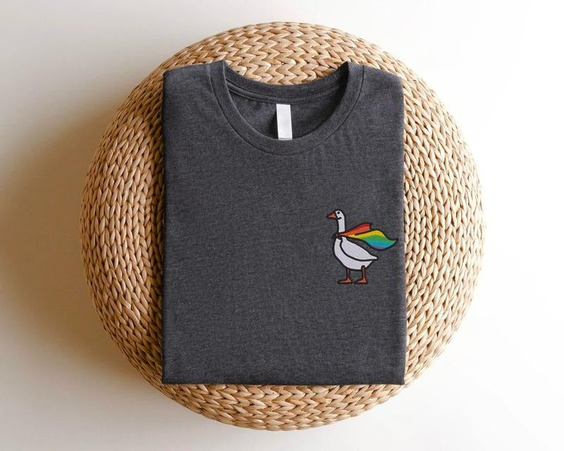Embroidered Rainbow Goose Shirt, Embroidered LGBTQ Sweatshirt, Embroidered Pride Shirt, Gay Shirt, Transgender Tee, Human...