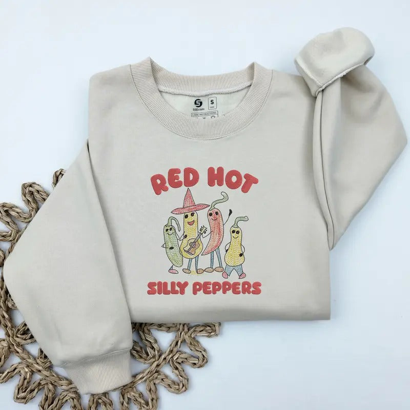 Embroidered Red Hot Silly Peppers Sweatshirt, Cute Chilli Music Band Sweatshirt T-Shirts, Hoodie | TeeBloomCo.com