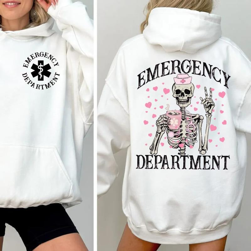 Emergency Department Valentine Front And Back Sweatshirt, Valentine Skeleton Er Nurse Tee, Gift For Er Nurse, Unisex...