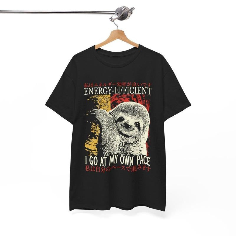 Energy-Efficient Sloth Vintage Japanese T-Shirt Hoodie, Sweatshirt | TeeBloomCo.com