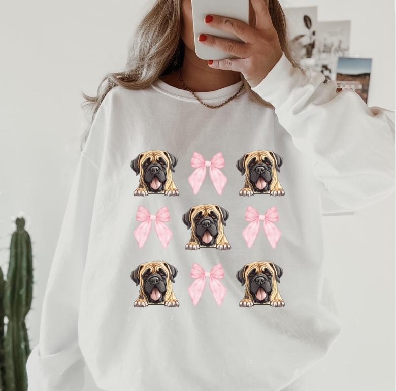 English Mastiff with Bows Sweatshirt ~ Sweatshirt Unisex Apparel Relaxed Fit Printed in the USA Clothing Womenswear...