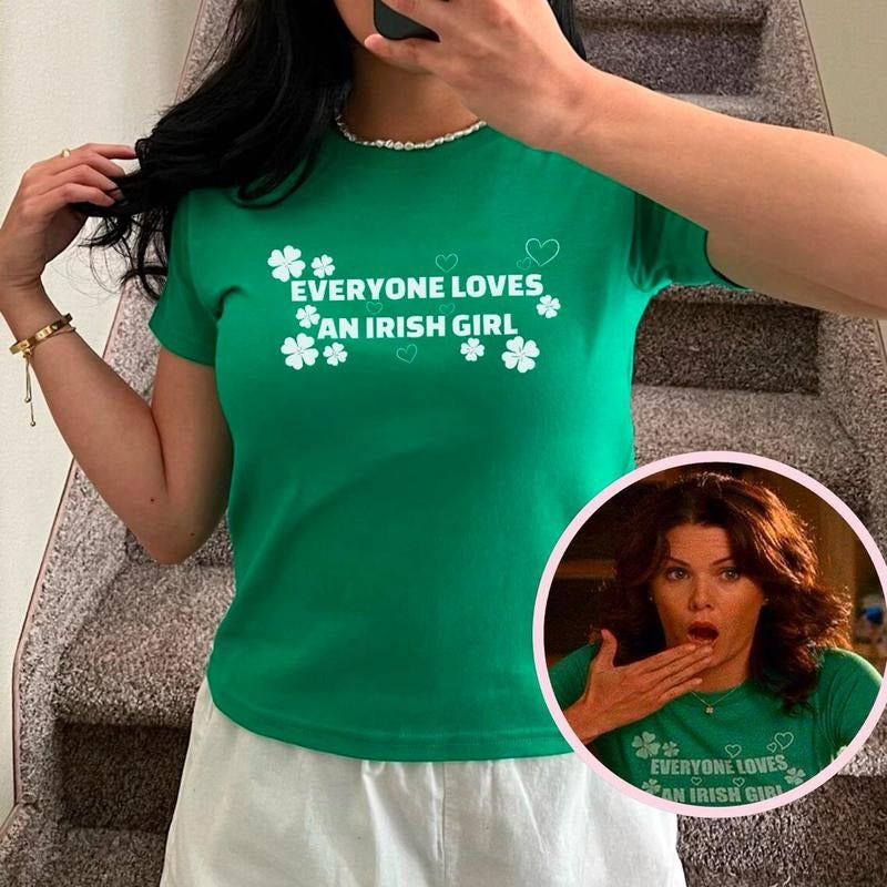 Everyone Loves an Irish Girl Baby Tee, St Patrick's Day Baby Tee, Lorelai Gilmore Shirt, Lucky Shamrock Irish Girl Shirt,...
