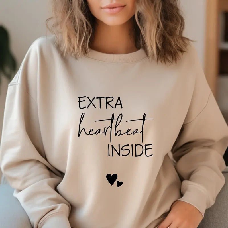 Extra Heartbeat Inside Sweatshirt, Baby Announcement, Pregnancy Reveal, Mommy To Be, We're Expecting, Maternity Sweater,...