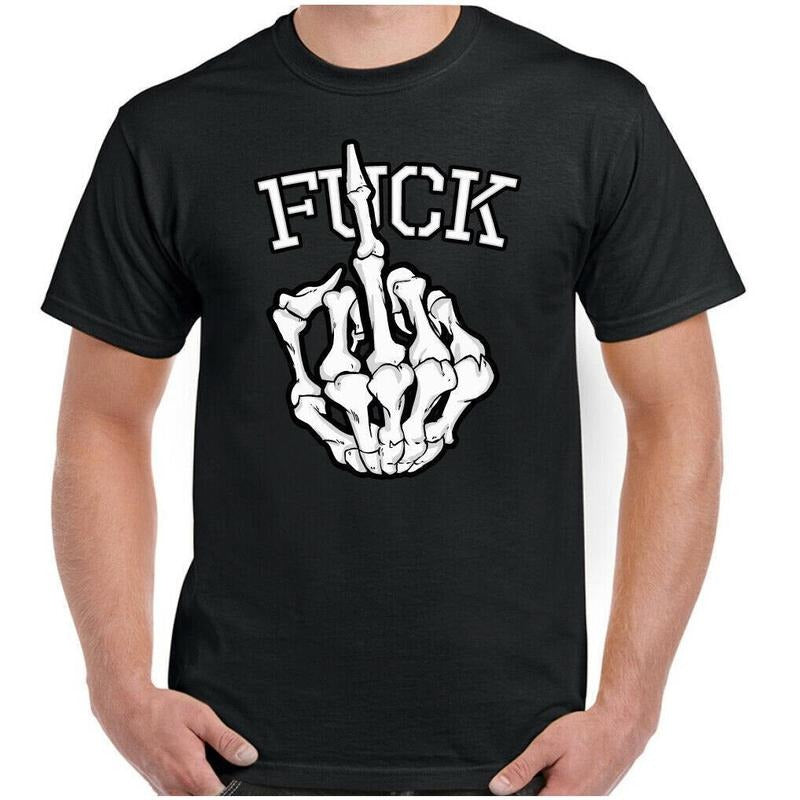 F Hand Mens Funny Skeleton Finger Flip T-Shirt Biker Punk Rock Skull Tattoo Top Made in USA Hoodie, Sweatshirt
