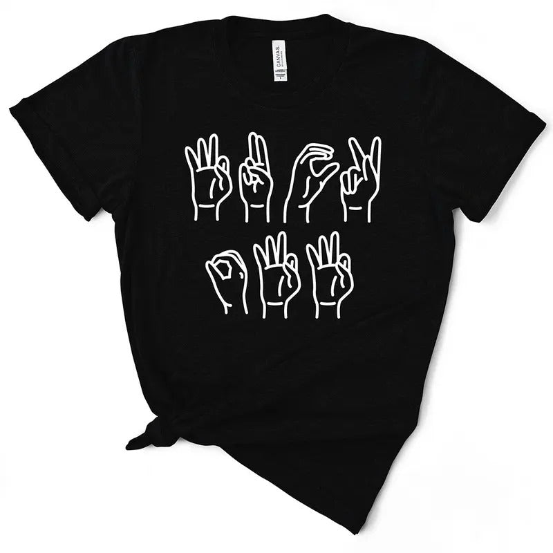 F Off Sign Language TShirt Black Short Sleeve Casual Top for Women Hoodie, Sweatshirt | TeeBloomCo.com