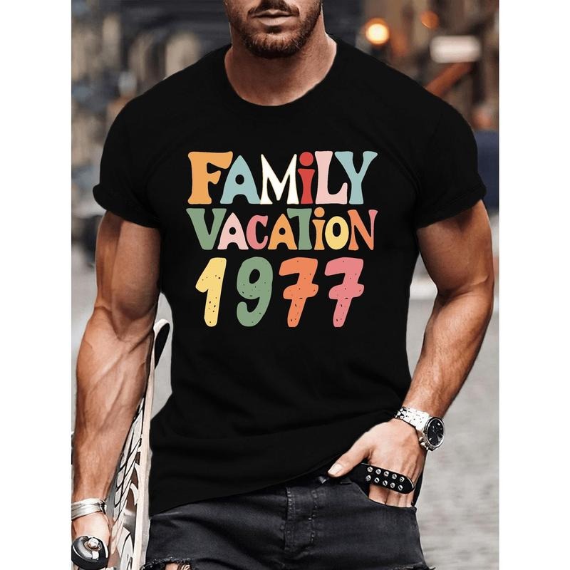 FAMILY VACATION 1977 Printed T-shirt, men's fashion crew neck short sleeve T-shirt, summer casual top Made in USA Hoodie,...