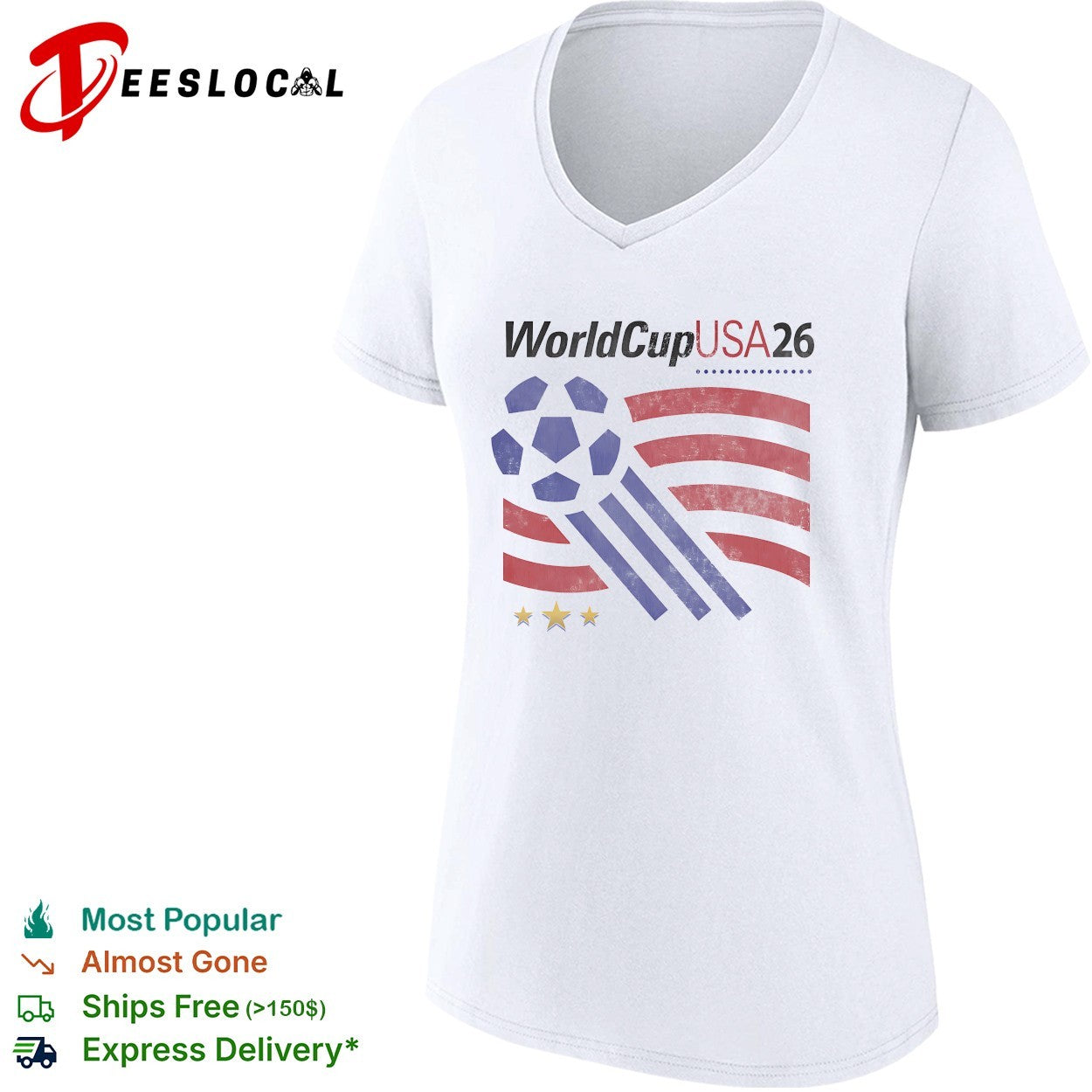 FIFA World Cup USA 2026 soccer ball flag stripes vintage distressed logo shirt