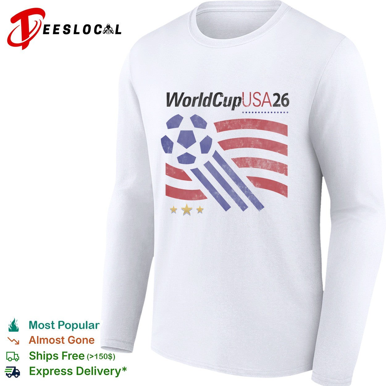 FIFA World Cup USA 2026 soccer ball flag stripes vintage distressed logo shirt