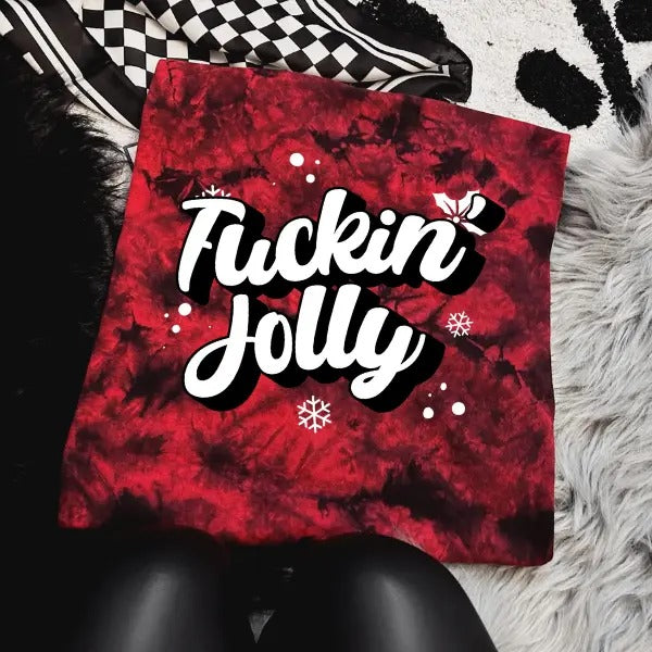 'FUCKING JOLLY' Red & Black Tie Dye Crewneck Sweatshirt, T Shirt, or Hoodie Pullover , Alt, Grunge, Goth, Streetwear,...
