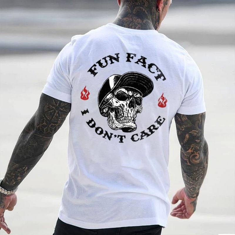FUN FACT I DON'T CARE Skull Print Men's T-shirt Hoodie, Sweatshirt | TeeBloomCo.com