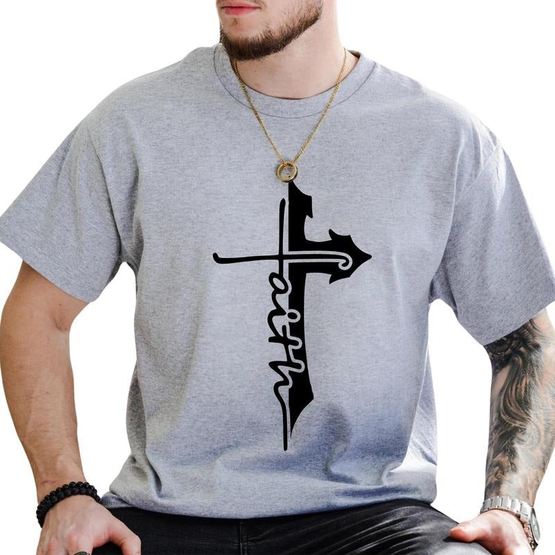 Faith Cross Graphic Tee, Faith Men T-shirt, Love and Grace Shirt For Him, Christian Men Clothing Hoodie, Sweatshirt