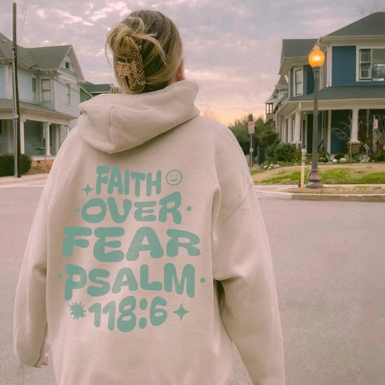 Faith Over Fear Christian Hoodie, Bible Verse Aesthetic Christian Sweatshirts. Jesus Hoodie Church hoodie Trendy Hoodie...
