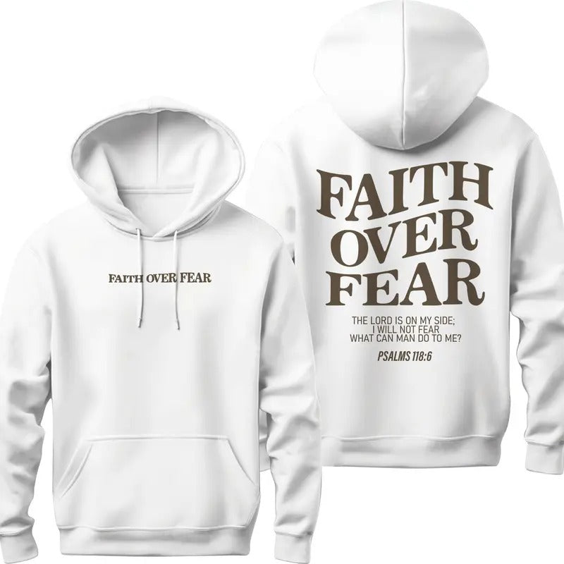 Faith Over Fear Hoodie, Jesus Sweatshirt, Stylish Bible Verse Hoodie Cotton Tops T-Shirts | TeeBloomCo.com