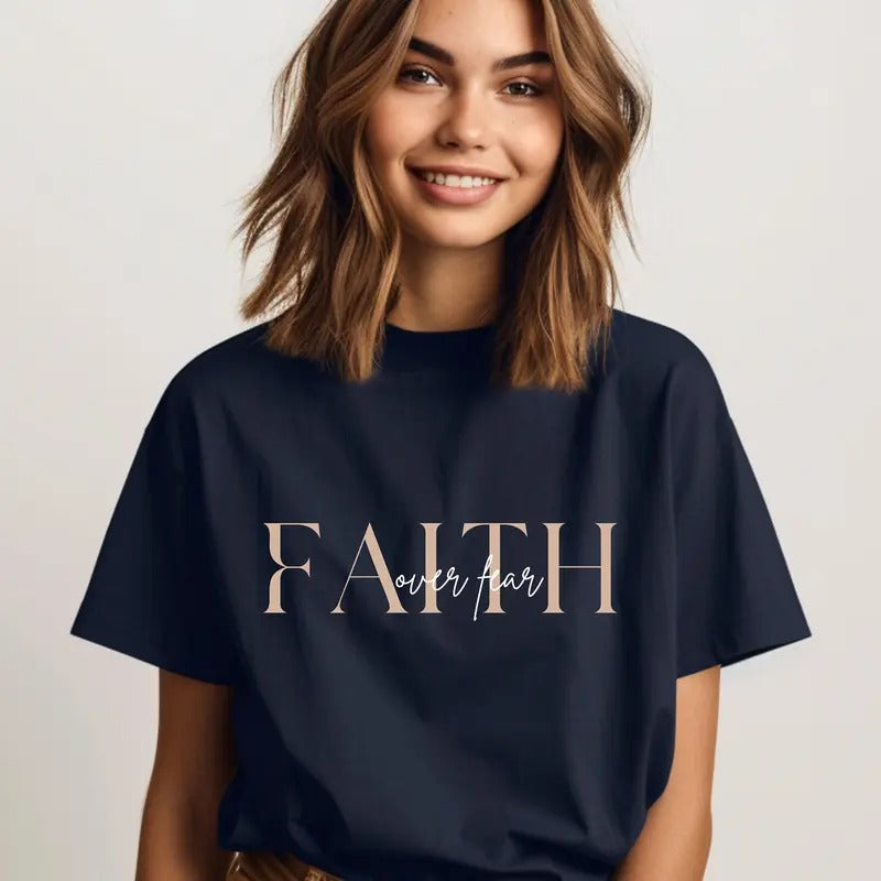 Faith Over Fear T Shirt Christian T Shirt Jesus Christian Gift Idea Religious Clothing T Shirt Jesus Shirt Baptism Jesus...