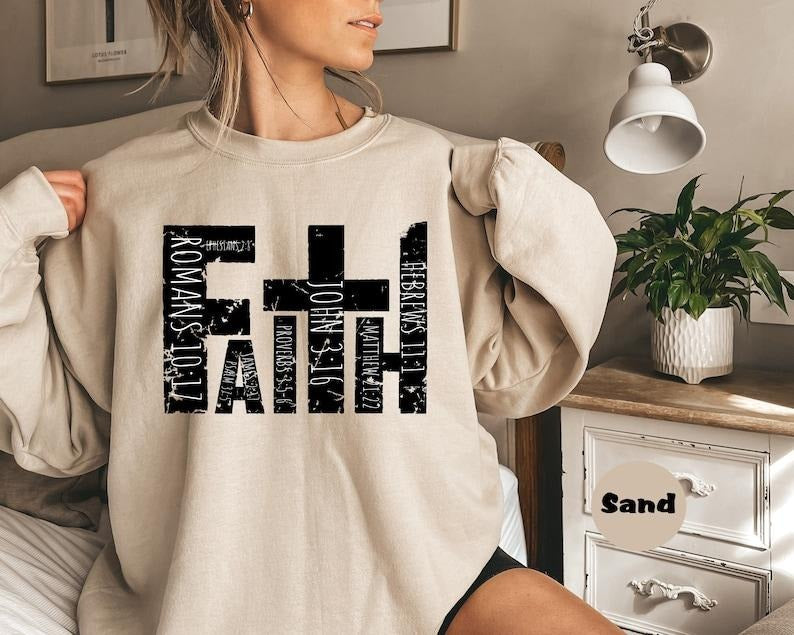 Faith Sweatshirt, Christian Hoodie, Bible Verse Outfit, Church Clothing, Christian Cross Apparel, Religious Women...