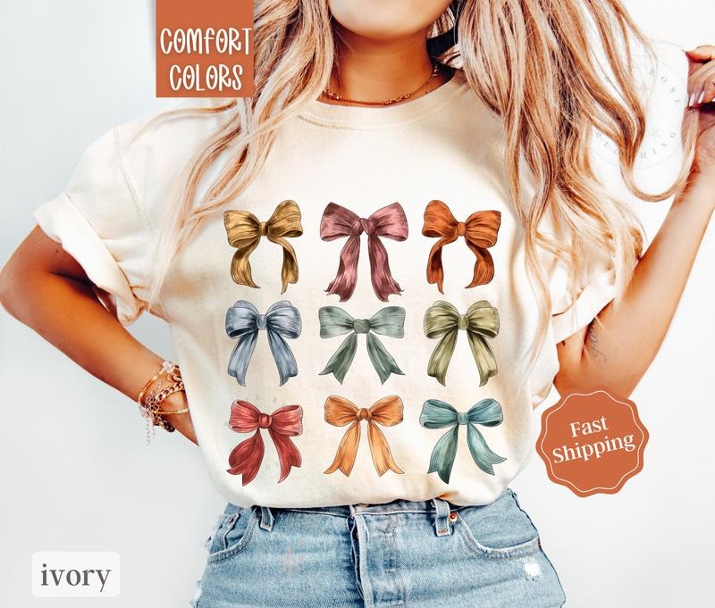 Fall Bow Shirt Comfort Colors,  Autumn Women's Tshirt, Fall Oversized Womens Tshirts fall coquette Hoodie, Sweatshirt