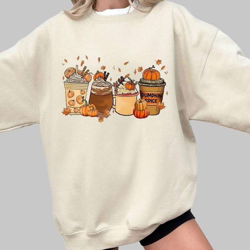 Fall Coffee Shirt, Cute Fall Sweatshirt, Coffee Lover tee Shirt, Halloween Pumpkin Latte Drink Cup, Pumpkin Spice Shirt,...