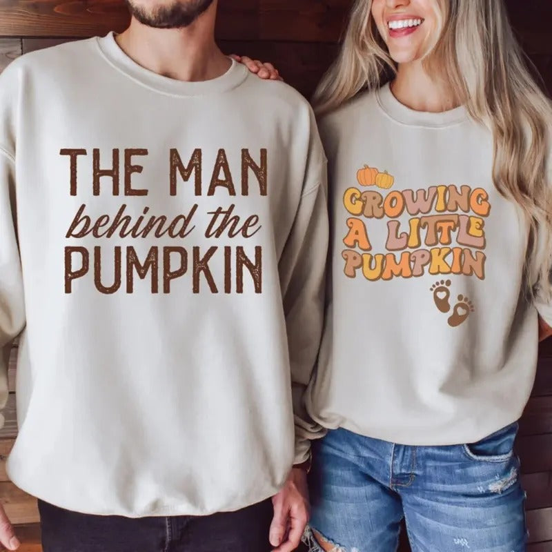 Fall Maternity Sweater, Funny Mom and Dad To Be Crewneck, Thanksgiving Couple Pregnancy Announcement Sweatshirt T-Shirts,...