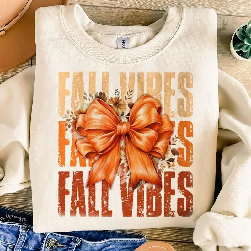 Fall Vibes Coquette Bow  Sweatshirt, Bow Sweatshirt, Coquette Shirt, Coquette Fall Vibes Season Shirt fuzzy sweater...