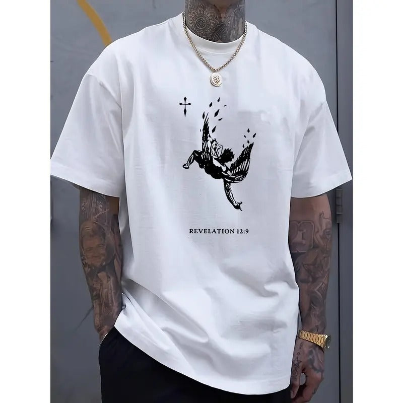 Fallen angel print tee shirt, Tees for Men, Casual Short Sleeve T-shirt for summer Made in USA Hoodie, Sweatshirt