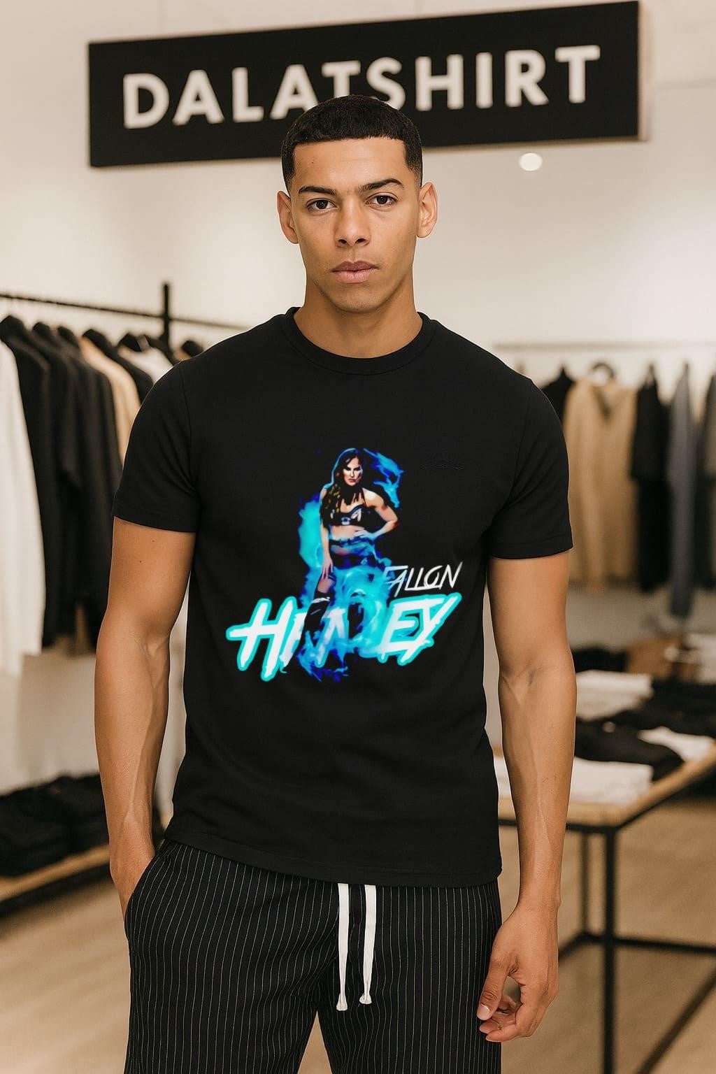 Fallon Henley Teal Smoke and Portrait Wrestling Graphic shirt