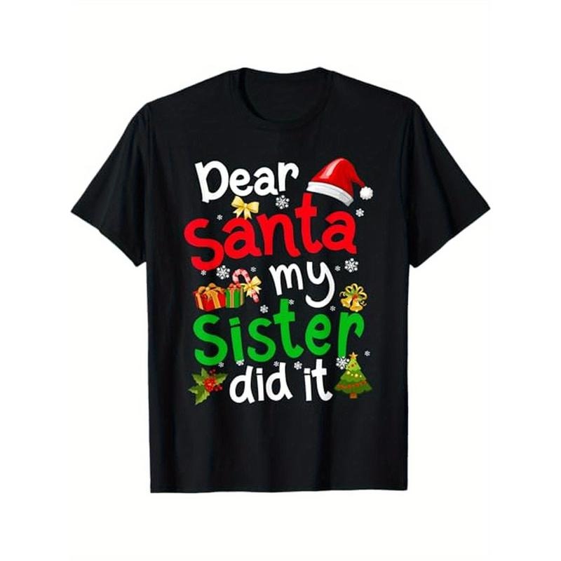 Family Funny Dear Santa My Sister Did It Christmas Pajama T-Shirt, 100% Cotton, Gift for Men Women Dad Mom Friends,...