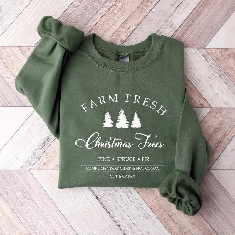 Farm Fresh Christmas Trees Sweatshirt and Tshirt, Pine Spruce Fir, Christmas Gift Ideas, Holiday Shirt, Womens Christmas...