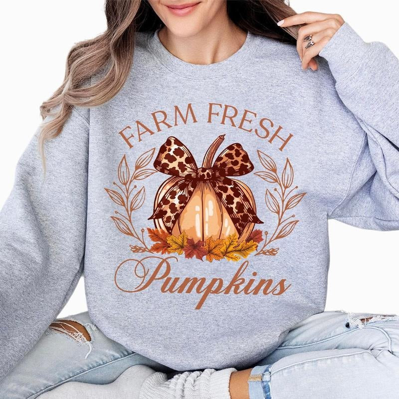 Farm Fresh Pumpkins, Fall Coquette Shirt, Retro Fall Comfort Tee, Fall Pumpkin Leopard Shirt, Autumn Girly Shirt,...