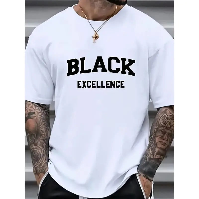 Fashionable Round-Neck Casual T-Shirt - High Street Style, Black, Comfortable, Small Print, Short-Sleeved, Outdoor Summer...