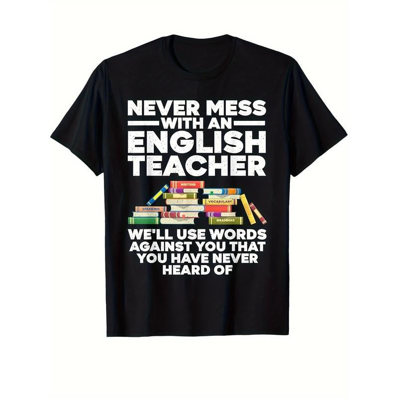 [Fast Arrival] Fun English Teacher Graphic Tee - Men's Cotton Short Sleeve Crew Neck T-Shirt - Back To School Casual...
