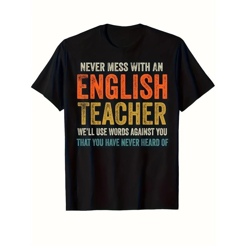 [Fast Arrival] Funny English Teacher Graphic Tee - Men's Cotton Short Sleeve Crew Neck T-Shirt - Back To School Casual...