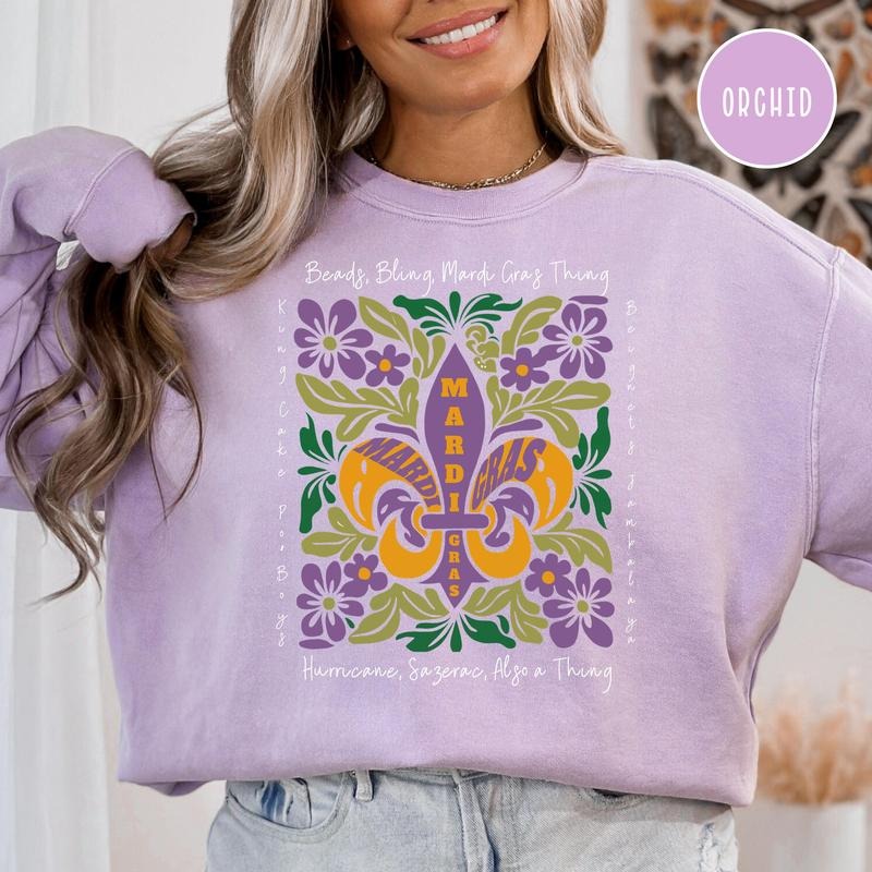 Fat Tuesday Mardi Gras Sweatshirt, Mardi Gras Fleur-de-Lis Sweatshirt, Beads Bling Mardi Gras Mardi Gras Celebration...