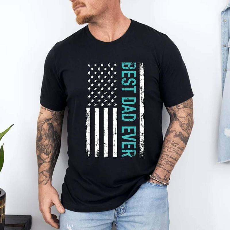 Father's day Best dad ever with US american flag T-Shirt | 100% Cotton Tee, Top Menswear Hoodie, Sweatshirt | TeeBloomCo.com