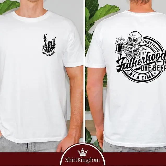 Fatherhood Front And Back Shirt, Surviving Fatherhood One Beer At A Time, Funny Father Tee, Drinking Husband, Fathers Day...