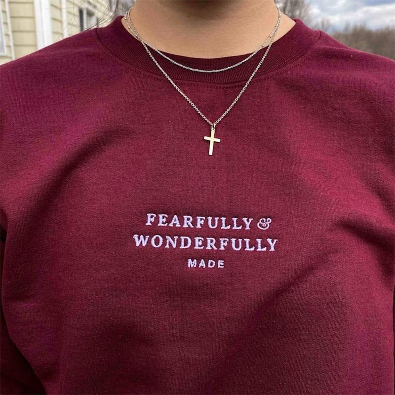 Fearfully and Wonderfully Made Christian Embroidered Sweatshirt, Christian Crewneck T-Shirts, Hoodie | TeeBloomCo.com