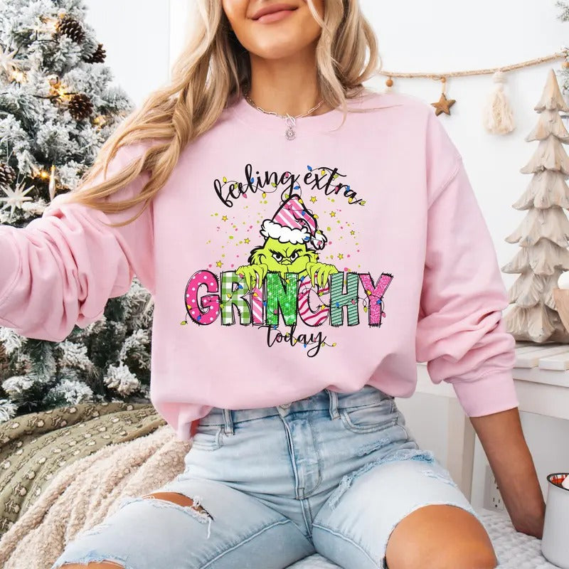 Feeling Extra Grinchy Today Sweatshirt, Grinnch Christmas Sweatshirt, Funny Christmas Shirt, Christmas Sweatshirt Hoodie,...