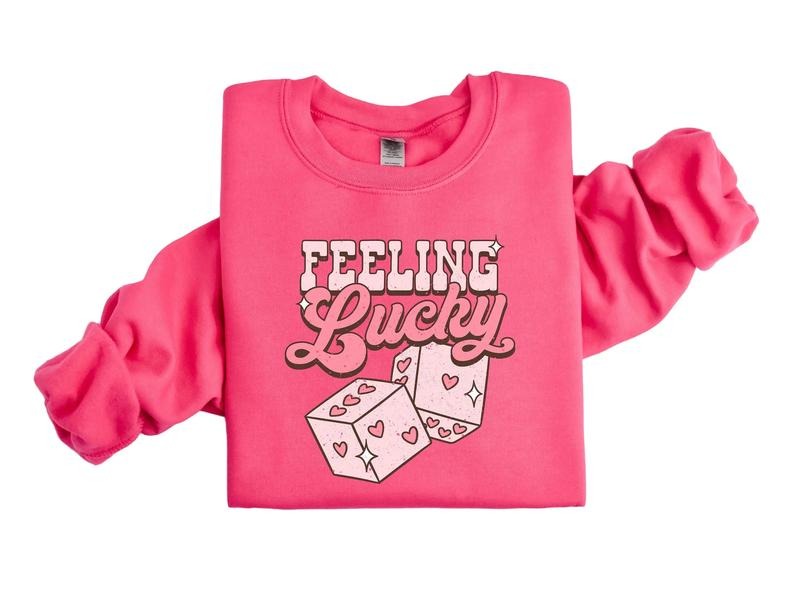 Feeling Lucky Valentine Sweatshirt, Retro Romantic Valentine's Day Gift, Dice Sweatshirt, Valentines Dice Shirt,...