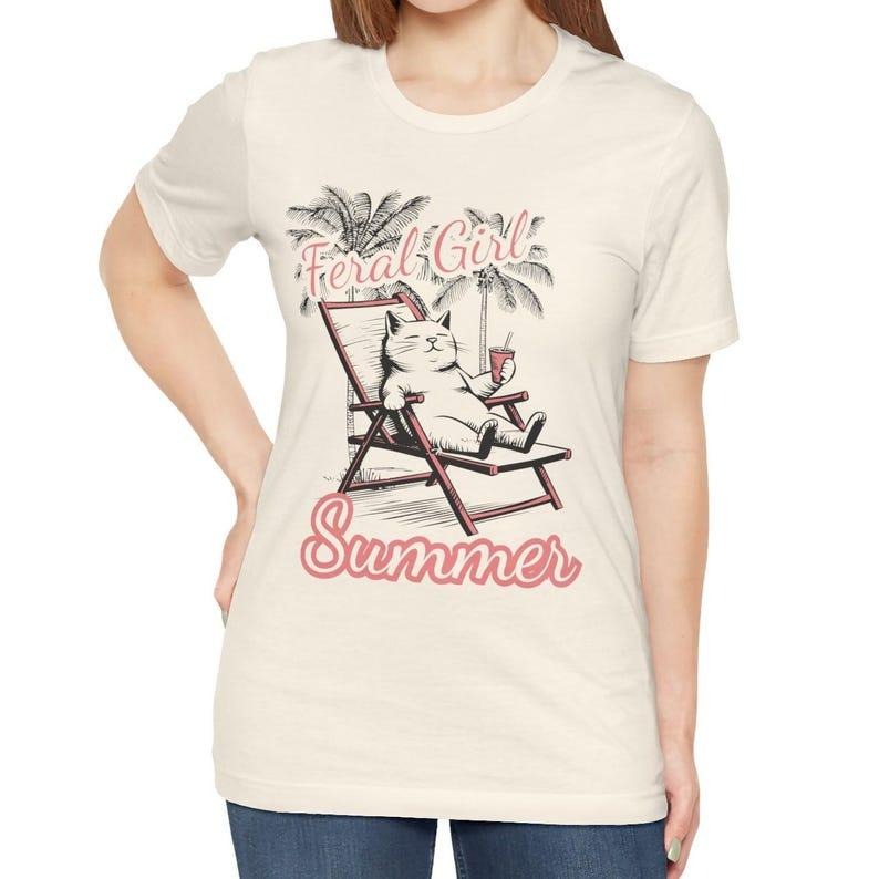 Feral Girl Summer Cat Shirt, Cat T-shirt, Feral Life Funny Summer Shirt Feral Cat Vacation Shirt Summer Vibes  T-shirt,...